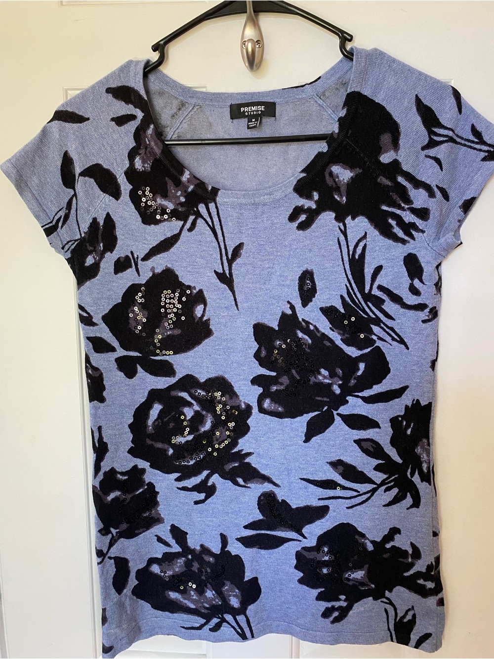 Premise Lavender Tee with Black Floral Sequin Accents